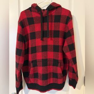 American Eagle Buffalo Plaid Pullover Hoodie Men Size Medium Red Black Checkered